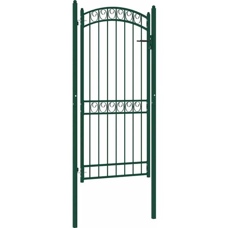 Portail de Clôture Porte Portillon Portail de jardin avec dessus arqué Acier 100x200 cm Vert 69446 (1/4)