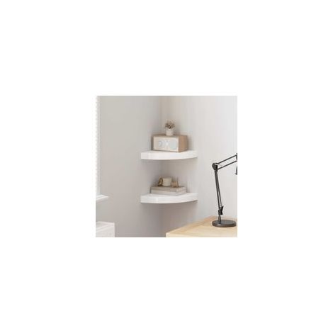 Mensole angolari sospese, set da 2, bianco lucido, 25 x 25 x 3,8 cm, MDF-Crezuo