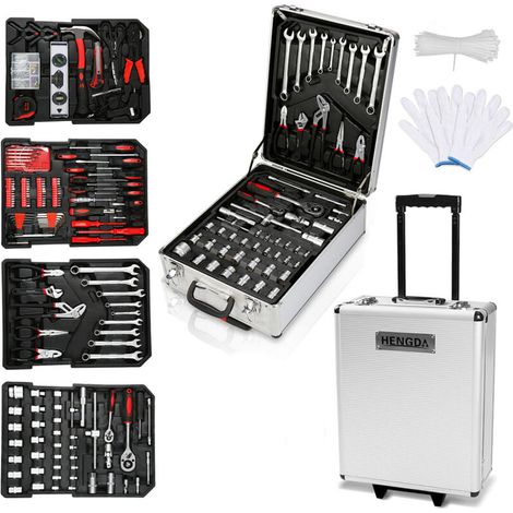 Swanew – Coffret multi-outils 1031 pièces – Acier chromé vanadium – 2 palettes amovibles – Roulettes et poignée télescopique – Pour atelier et véhicule