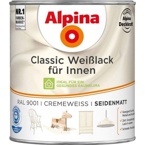 ALPINA Classic Weißlack für Innen, Cremeweiß, seidenmatt, 750ml