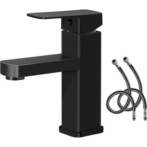 Robinet simple de lavabo Robinet Salle Bain Eau Froide-Chaude Disponible Robinet Lavabo Surface le noir en Cuivre Durable Robinetterie Lave Mains Démontable Pratique pour Nettoyer ou Remplacer Ikodm (1/5)
