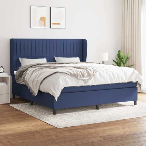 Cama box spring con colchón tela azul 180x200 cm (1/5)