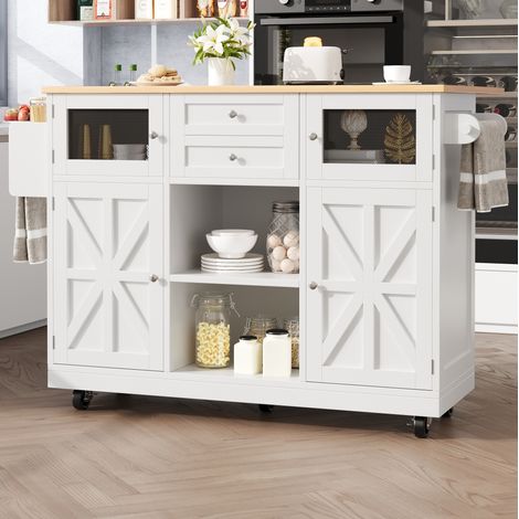Isola cucina su ruote con piano ribaltabile 140 x 40/70 x 93,5 cm bianca DESVIAE (1/5)