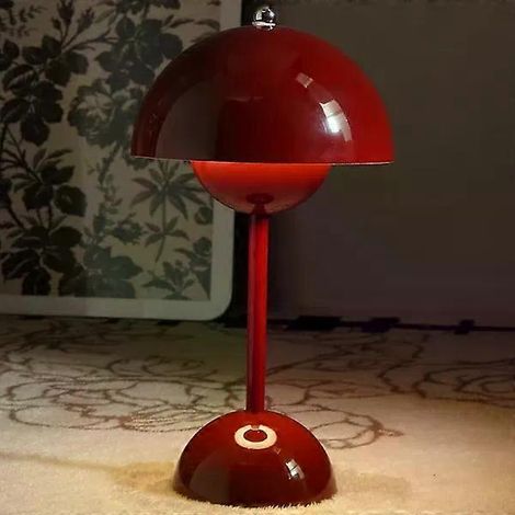 Lampe de table sans fil dans un pot de fleurs, lampe de table avec batterie de 1800 mAh, lampe de table portable pour patio, petite lampe rechargeable (rouge) (1/5)