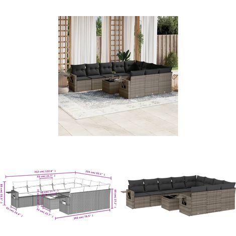 11-tlg. Garten-Sofagarnitur mit Kissen Grau Poly Rattan - Gartenmöbel - Sofas - Outdoor Möbel - Rattan Möbel - PE-Rattan - Home & Living (1/3)