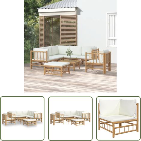 The Living Store Salon de jardin 8 pcs avec coussins blanc crème bambou - Salon De Jardin - Mobilier De Jardin - Ensemble De Salon - Meubles De Jardin - Bambou (1/5)
