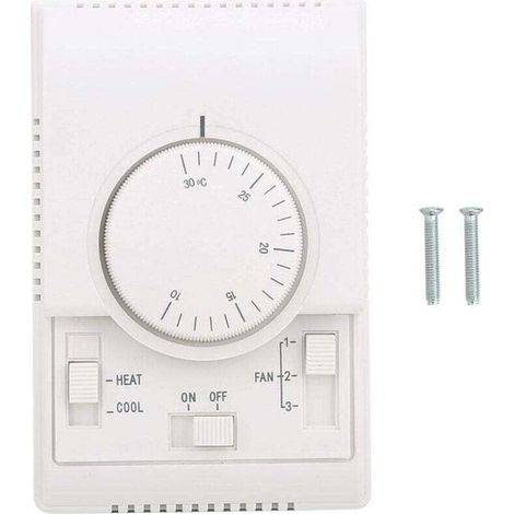 Contrôleur Thermostat Mural AC 220V 10-30℃ 2 Modes Chauffage Refroidissement 3 Vitesses Ventilateur Mécanique