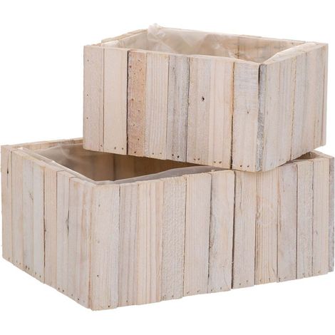 Set 2 Cestos Rectangulares de madera marrónes (1/5)