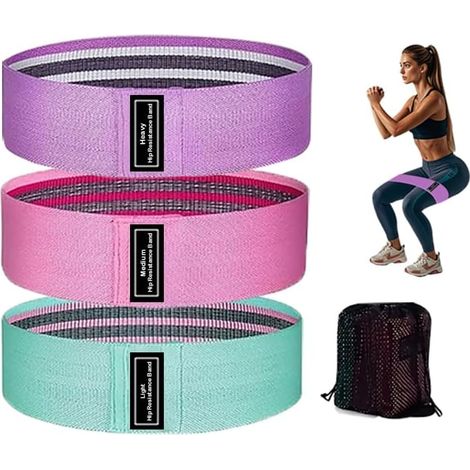 Elastique Musculation Lot de 3 Niveaux de Force Bande de Résistance Bandes de Résistance en Tissu Tricoté-pour Musculation，Fitness，Yoga，Pilates (1/4)