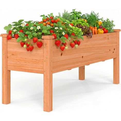 Fioriera rialzata quadrata 120 x 43,5 x 51 cm pratica e comoda per terrazzo e balcone realizzata in legno di abete arancione 200020835