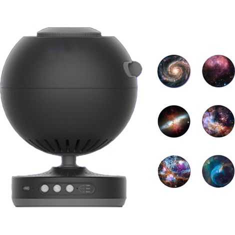 Projecteur d'étoiles rotatif à 3 modes avec minuterie, pour la décoration de plafond et de chambre, noir, avec 6 disques de film. (1/5)