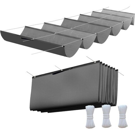 Voile d'ombrage rétractable à vague 1 x 2 m, store de pergola réglable avec toile imperméable et résistante aux UV, couverture d'ombrage résistante à la déchirure, cordes de fixation incluses pour (1/5)
