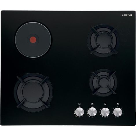 Airlux – Table de cuisson mixte 4 foyers 60cm – Plaque avec hotte intégrée – Puissance 7150W – Couleur noir