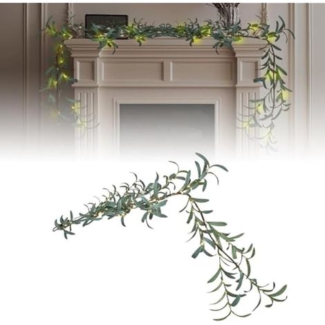 Guirlande lumineuse décorative à DEL, guirlandes lumineuses de brindilles d'eucalyptus avec minuterie à piles pour chambre à coucher, escaliers, fête et décoration de vacances, intérieur et extérieur (1/5)