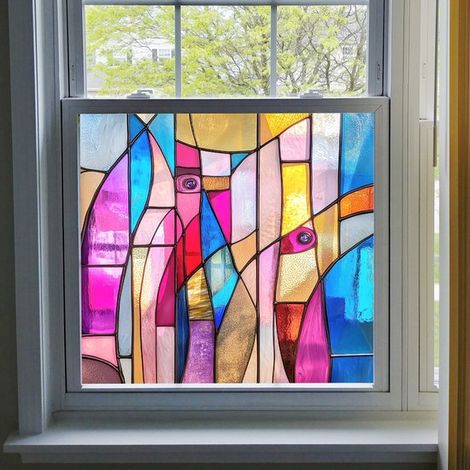 Selbstklebende Fensterfolie in Regenbogenfarben，statisch haftende Vinyl-Fensterfolie für mehr Privatsphäre，50 x 68 cm (1/5)