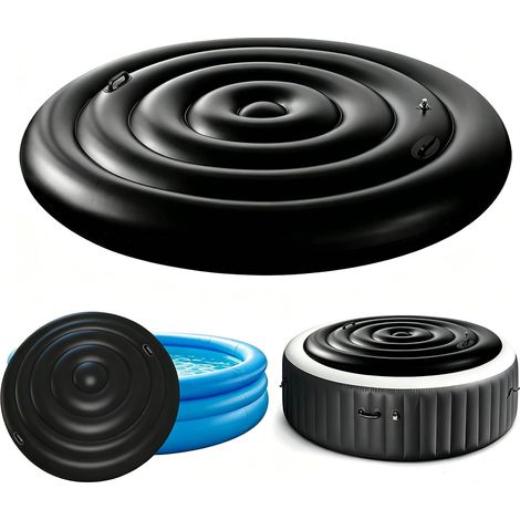 Couverture Thermique pour Bains à remous Ronde et Gonflable avec poignées Couvercle de Bain à Remous Thermique pour Spa, Universel et Pratique (Noir B, 165CM, Ronde) (1/5)