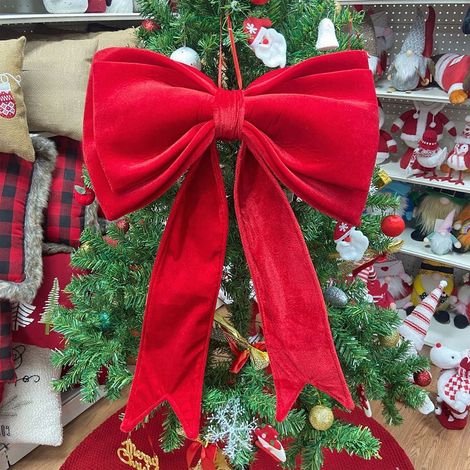 Bow De Noël - Ruban Velours Rouge 63,5 x 48 cm - Pour Arbre De Noël Guirlande Cadeau Décoration De Fête - 1 Pièce (1/5)