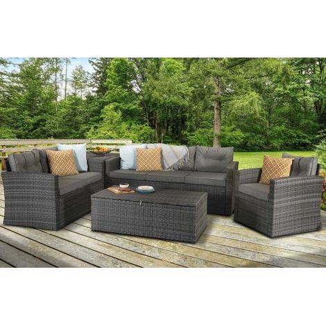 Signature Weave Holly Wicker 5 Piece 6 Seater Sofa Storage Coffee Table Grey (1/4)