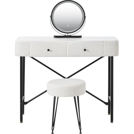 Coiffeuse avec éclairage et tabouret table de maquillage avec miroir LED 2 tiroirs noir et blanc 100x40x120 cm