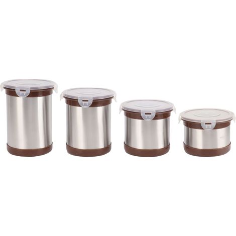 Lot de 4 bocaux hermétiques en acier inoxydable pour conserver le café, le lait en poudre, le thé et les noix. (1/5)