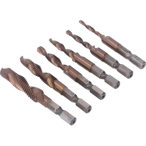 Lot de 6 forets taraudeurs en titane M3 M4 M5 M6 M8 M10 à queue hexagonale pour acier (1/5)