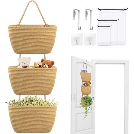 3-Tier Over-the-Door Hanging Basket,  Over-the-Door Storage Organizer,  Wall Hanging Storage Organizer with Hook,  Storage Bag (1/5)