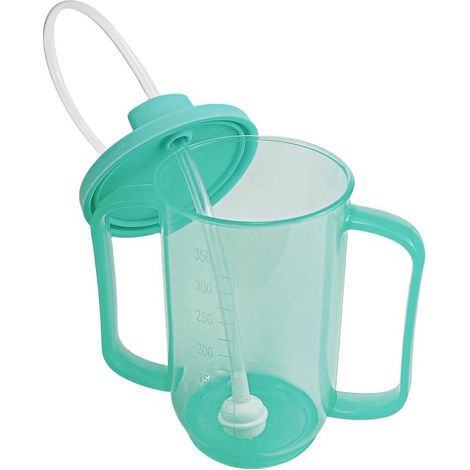 Senioren-Trinkbecher, 350 ml, grüner Reisebecher mit griffigem Henkel und Ausgießer (1/5)
