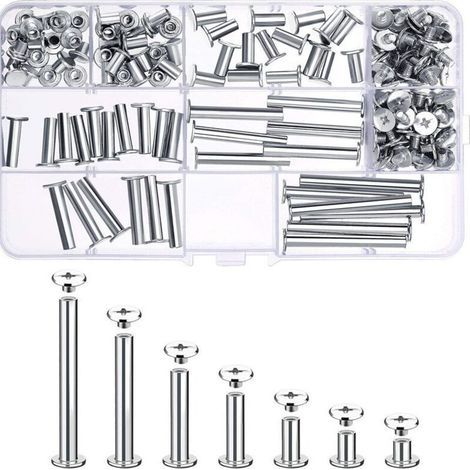 Kit Vis Chicago Métal (80 Pièces) - 7 Tailles, Boulons à Tête Ronde pour DIY, Reliure, Décoration Cuir (1/4)
