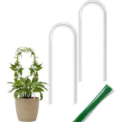 Lot de 2 supports pour plantes grimpantes en forme de U de 34 cm, support métallique pour pots, avec sangles de fixation, adapté aux plantes grimpantes et aux fleurs grimpantes (1/3)