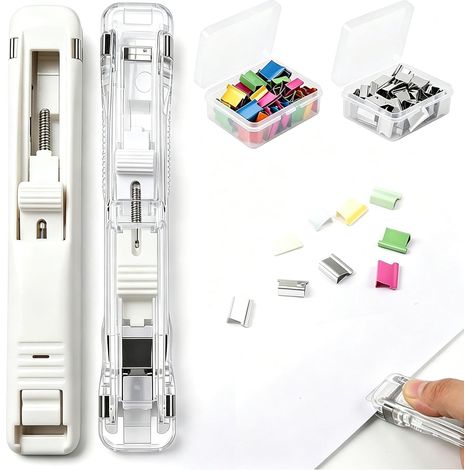 Lot de 2 agrafeuses s sans agrafes - Avec 100 agrafes s - Pour étudiants et bureau - Transparent et blanc pastel (1/5)