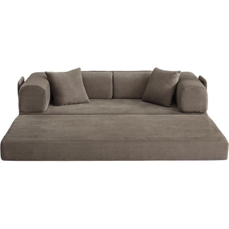 Sofá cama plegable de espuma y tela color taupe con 2 cojines y estructura de acero (1/5)