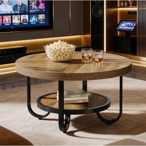Mesa centro redonda de 2 niveles MDF y metal OKMYHOME (1/5)