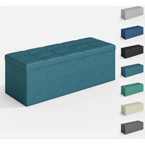 Foldable Storage Ottoman, Storage Bench with Lid, for Bedroom & Living Room, 110 x 38 x 38 cm TEAL