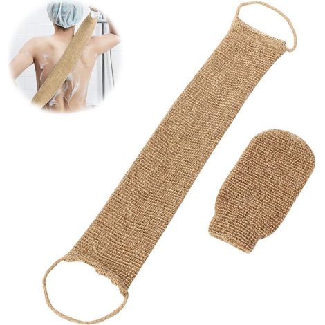 Ensemble deux pièces - Gants exfoliants pour le corps - Accessoires de salle de bain - Kit de douche pour le dos - Unisexe - Jaune - 11 x 70 cm (1/5)