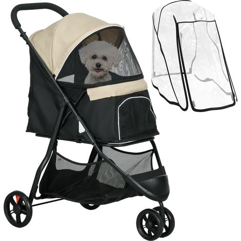 Haustierbuggy Hundebuggy, klappbar, mit Regenschutz, 2 Getränkehalter, Blau + Khaki