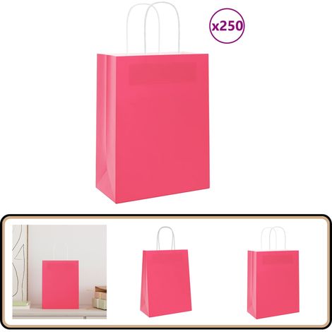 vidaXL Sacs en papier kraft 250 pcs avec poignées rose 21x11x28 cm
