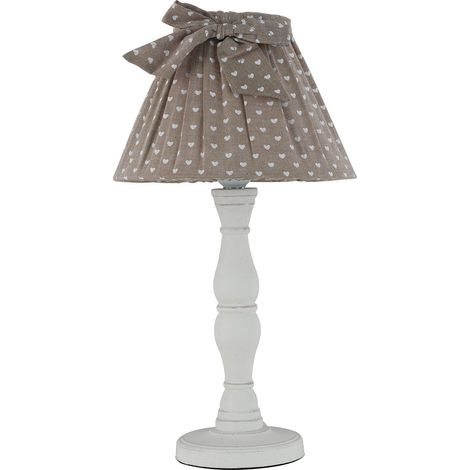 "Lampada da tavolo SWEET in legno bianco con paralume in tessuto"