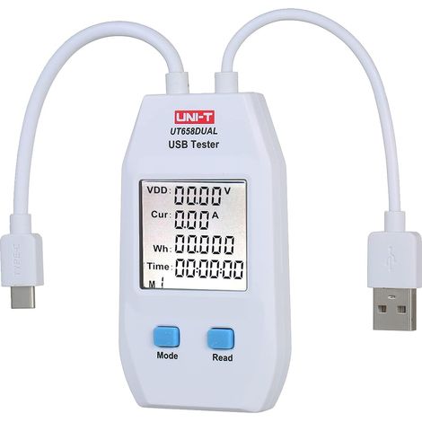 (compatible)Comprobador de potencia USB con pantalla LCD, comprobador USB, detector, voltímetro, amperímetro, comprobador de capacidad de potencia digital (UT658-Dual)