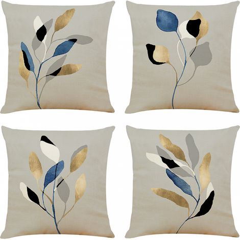 BEBUSINGOTO Lot de 4 housses de coussin décoratives en forme de feuille 45 cm x 45 cm Gris 45 x 45 cm Housses de coussin carrées en polyester doux pour salon, canapé, lit (1/5)