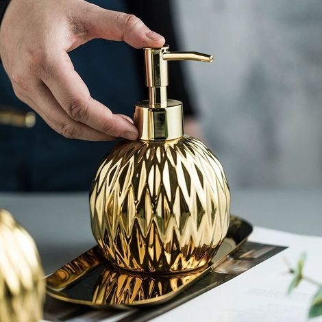 Gold Ceramic Liquid Soap Dispenser - Modern Farmhouse Style - for Elegant Bathroom Decor, Hotel, Kitchen (1/4)