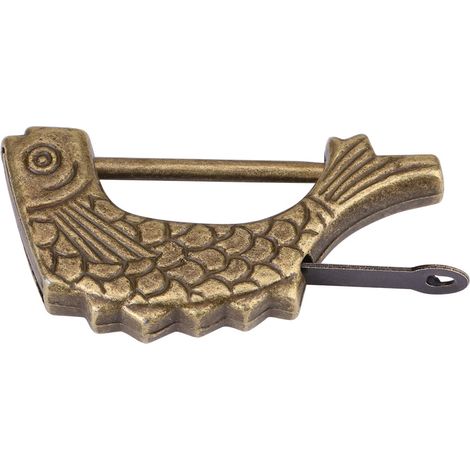 Cadenas ancien en bronze en forme de poisson, style chinois, pour tiroir ou boîte à bijoux. (1/5)