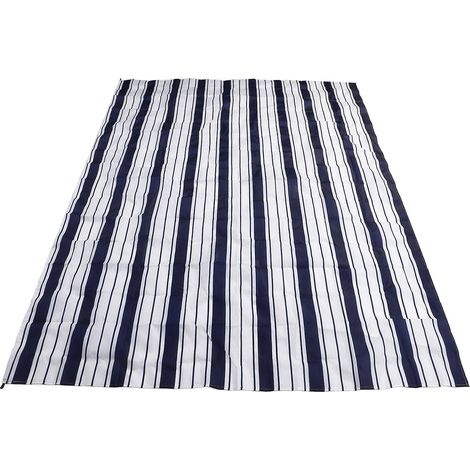 Couverture de plage imperméable, légère et portable, idéale pour les pique-niques, le camping et les voyages, à rayures bleues, 2 x 1,45 m. (1/5)