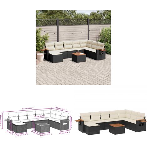 Salon de jardin 9 pcs avec coussins noir résine tressée - Ensemble Salon De Jardin - Meuble Extérieur - Canapé Jardin - Résine Tressée - Rotin Synthétique - Home & Living (1/3)
