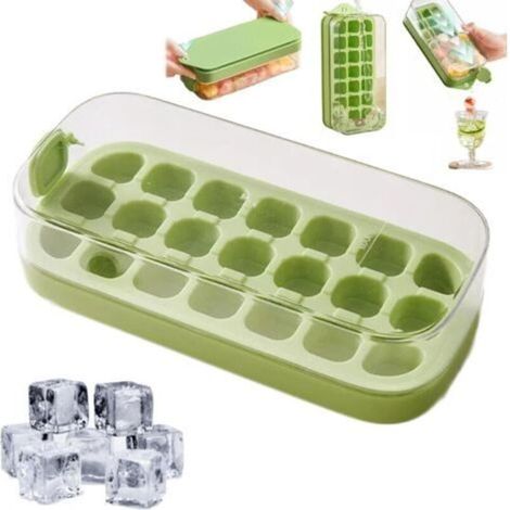 Bandeja vertical para cubitos de hielo con tapa: fácil de extraer, llenado rápido y sin contacto, para bebidas congeladas (verde). (1/5)