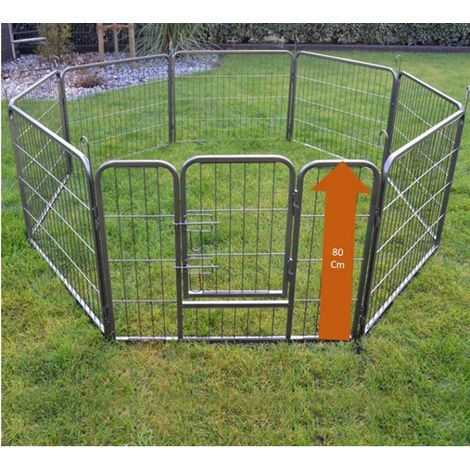 Parc enclos pour chiens – Clôture grillagée intérieure et extérieure – Hauteur 80 cm – 8 éléments extensibles avec porte – Bb-Loisiram