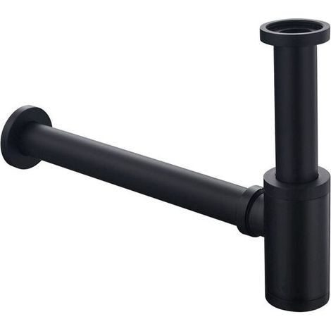 Brass Round Bathroom Sink Drain, Bottle Shape P-Shaped Trap, Waste Pipe, Matte Black (1/5)