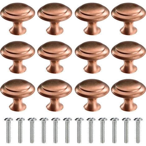 Runde Türknöpfe, Schubladenknöpfe, Schubladengriffe mit Schrauben für Schränke, Büromöbel, Nachttische, Bücherregale, Möbel, 30 mm, Kupferrot, 12 Stück (1/5)