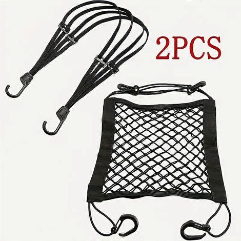 Lot de 2 cordes élastiques avec filet, sangles à crochets noires pour ranger casque de moto, vélo, scooter. (1/5)
