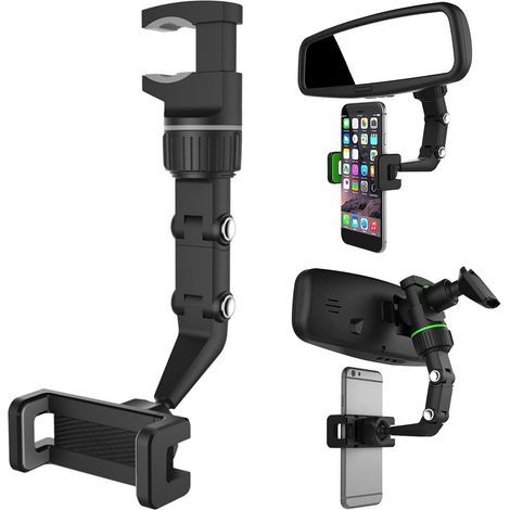 Support de rétroviseur à 360° pour voiture, compatible avec les téléphones portables et les GPS. Nouveau support universel réglable pour téléphone (modèle 2023), fixe et ajustable, compatible avec tou (1/5)