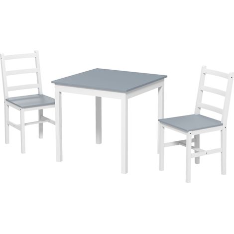 Table de jardin pour 2 personnes, 2 chaises, 1 table, pin, blanc + gris (1/5)